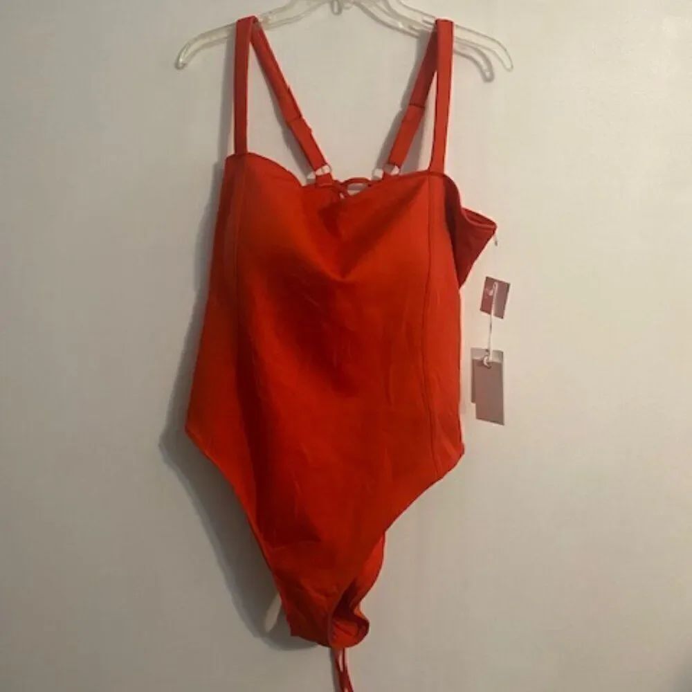 Good American Bright Poppy 1 piece swimsuit, size 7/(4X)